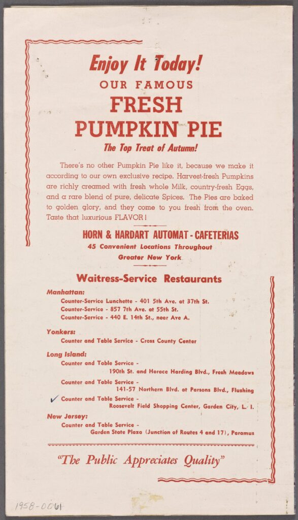automat menu pumpkin pie